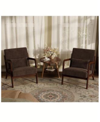 2-Piece Snow Texture Fabric Reading Chairs, Mid-Century Style, Sturdy Wooden Frame, Equipped with Lumbar Pillows.