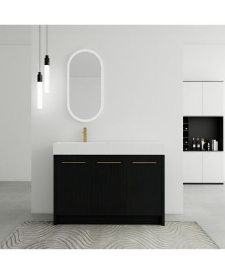 48 Inch Modern Chestnut Bathroom Vanity with Resin Sink, Soft Close Doors, Scratch and Water Resistant Plywood Cabinet