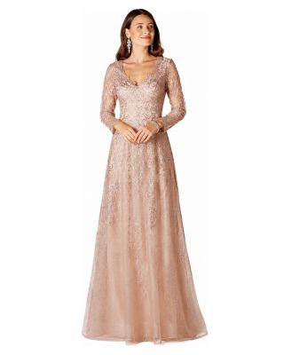 Women's Long Sleeve V-Neck Lace Gown
