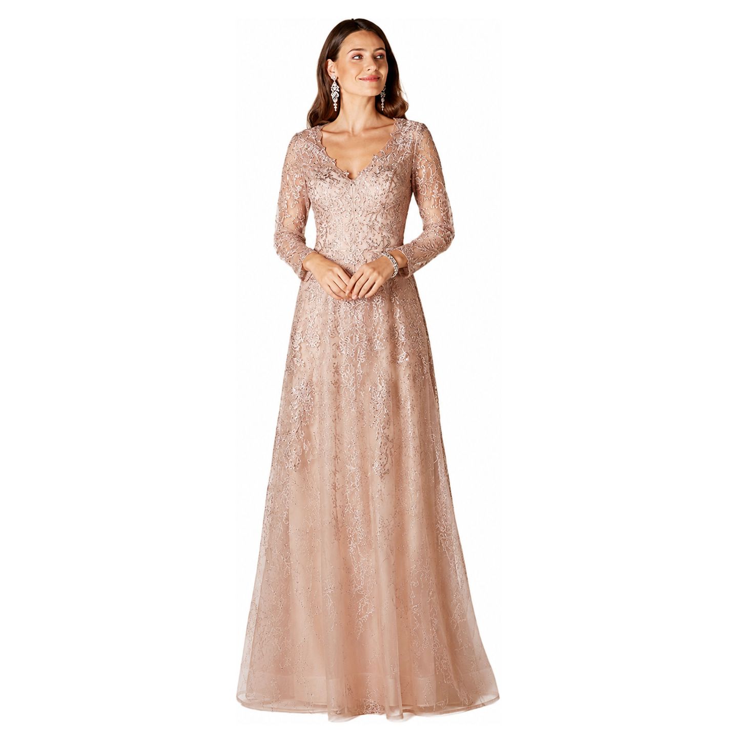 Женские платья Lara Long Sleeve V-Neck Lace Gown, цвет: Пудровый — фото 1