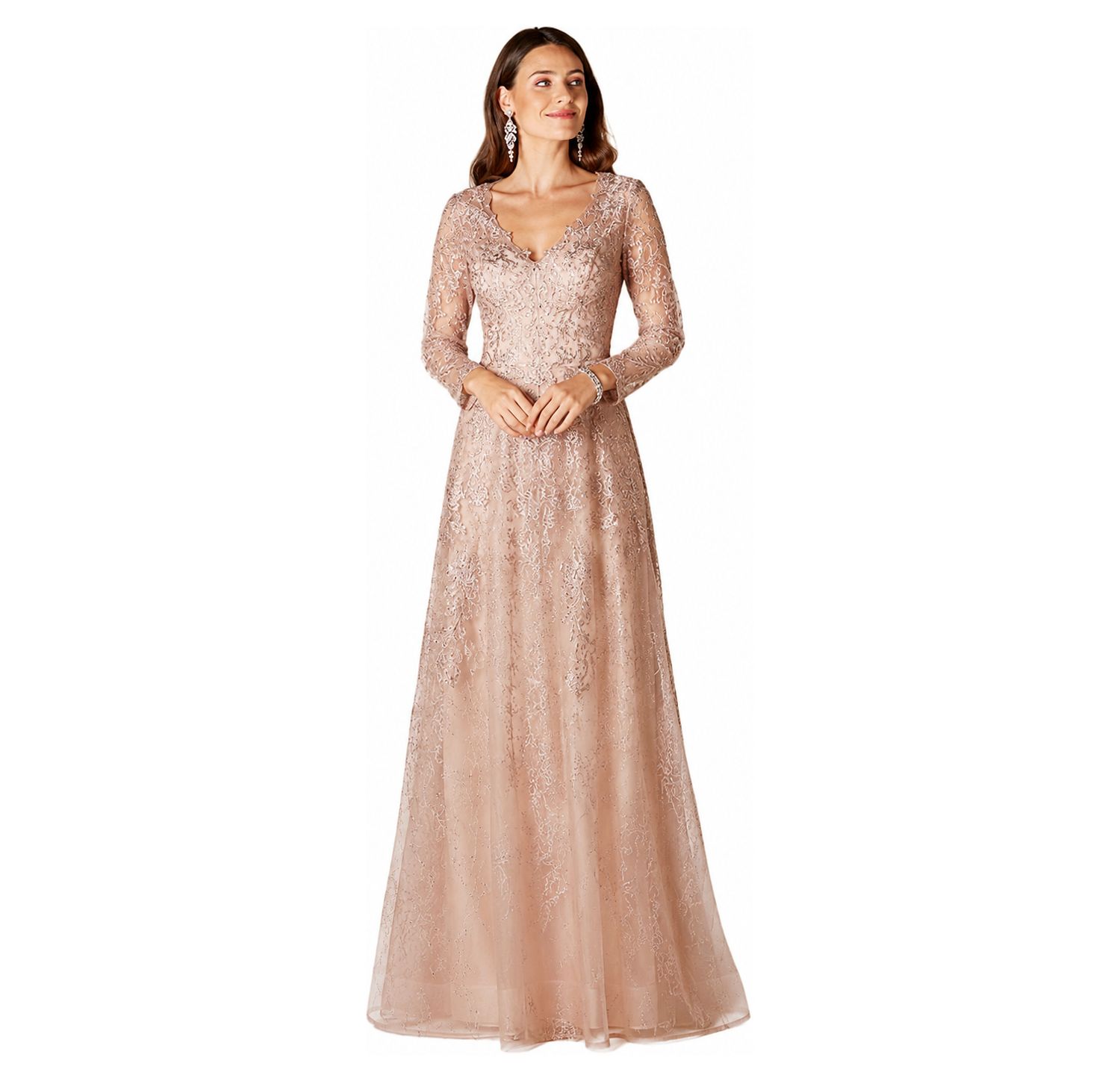 Women's Long Sleeve V-Neck Lace Gown