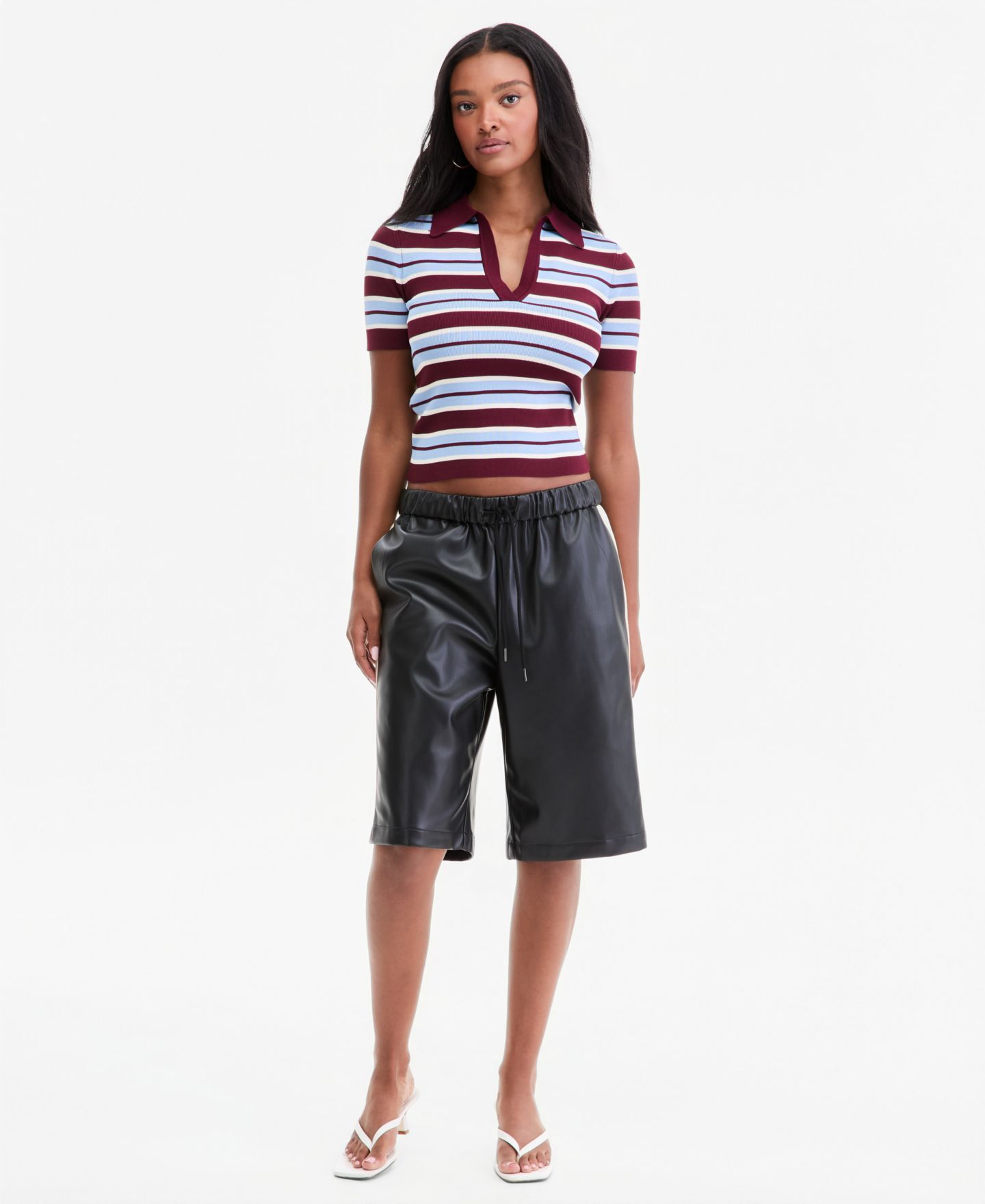 Женский топ Bar III Cropped Ribbed Top, цвет: Бордовый комбинированный — фото 2