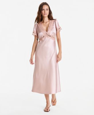 Women's Satin Lace-Trim Midi Dress