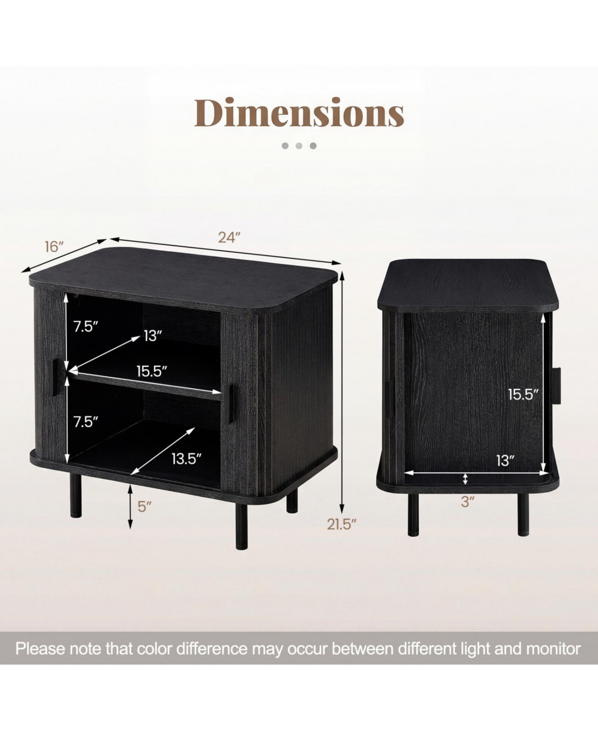 Slickblue Mid Century Nightstand with Sliding Tambour Doors and Storage Shelf