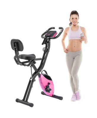 Folding Exercise Bike, Fitness Upright and Recumbent X-Bike with 16-Level Adjustable Resistance, Arm Bands and Backrest