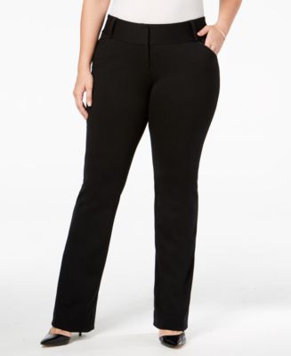 Alfani Plus Size Tummy-Control Faux-Leather Trim Trousers, Created for  Macy's - Macy's