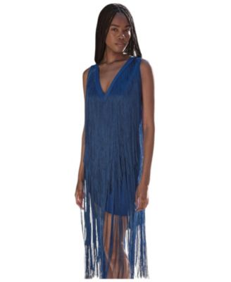 Women's Fringe Bandage V-Neck Midi Dress