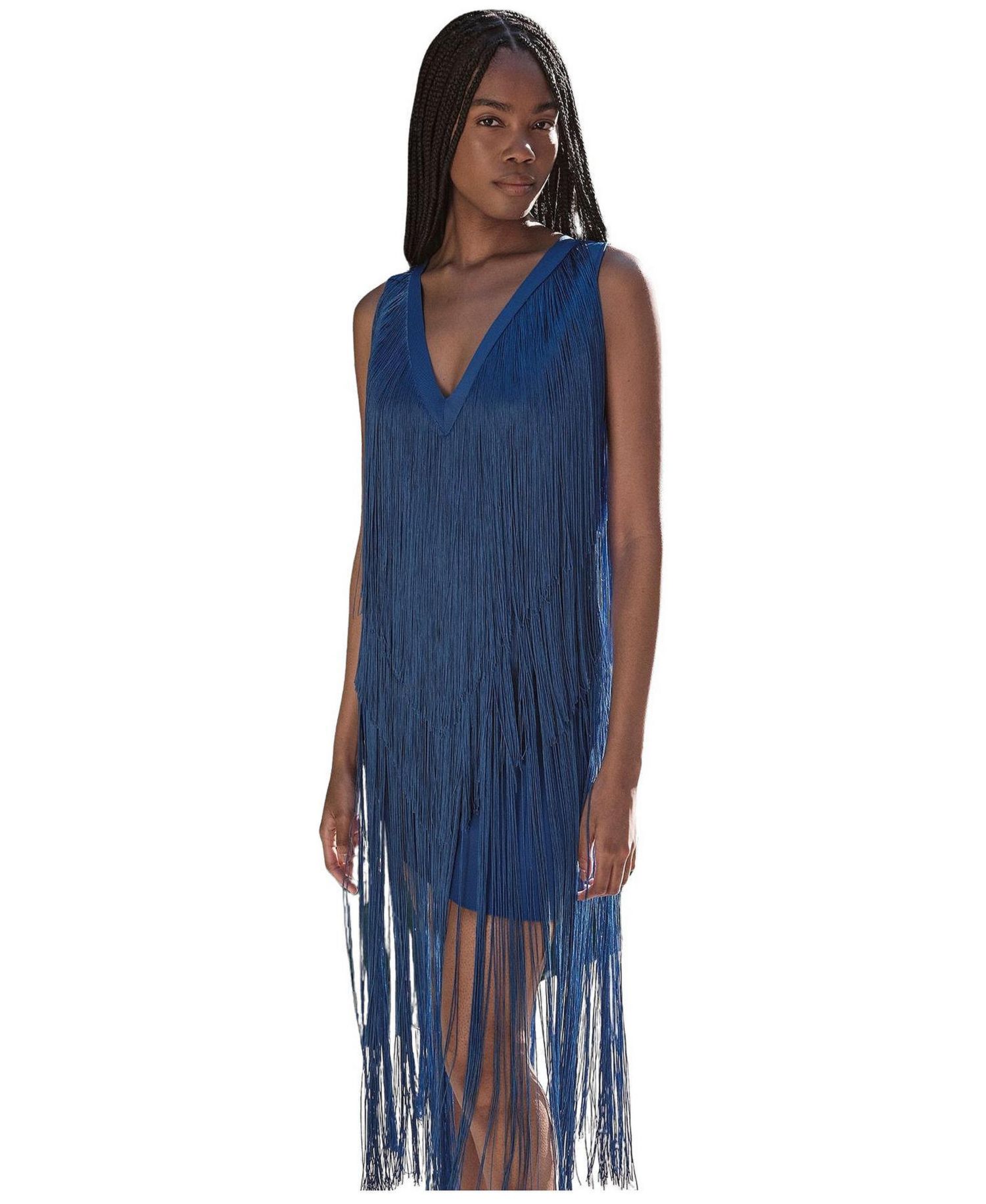 Women's Fringe Bandage V-Neck Midi Dress