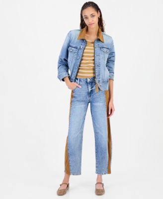 Women's Cord Trim Barrel Leg High-Rise Jeans