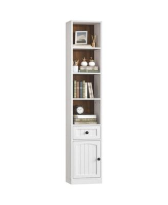 Narrow Storage Bookcase with Cabinet and Adjustable Shelving for Home