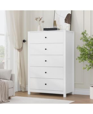 Tall 5 Drawer Dresser with Deep Drawers and Metal Knobs for Bedroom, Entryway, Hallway
