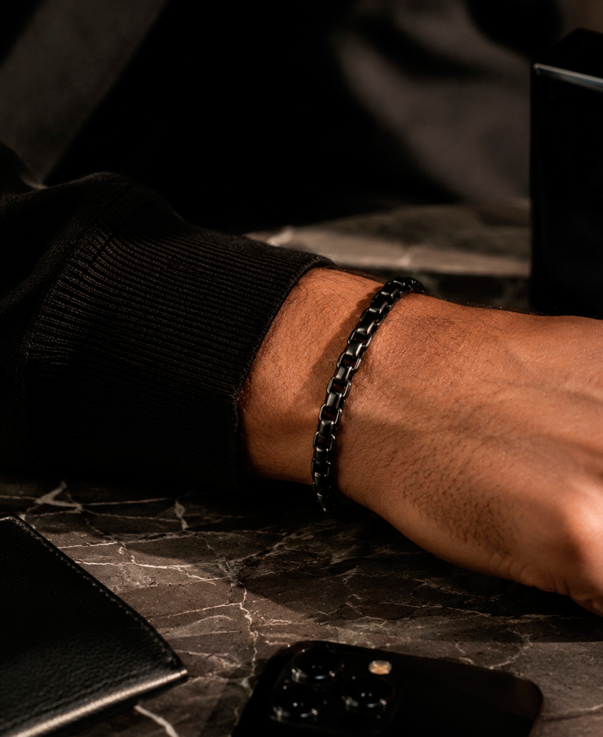 Rhona Sutton Men's Rolo Black-Plated Stainless Steel Chain Bracelet