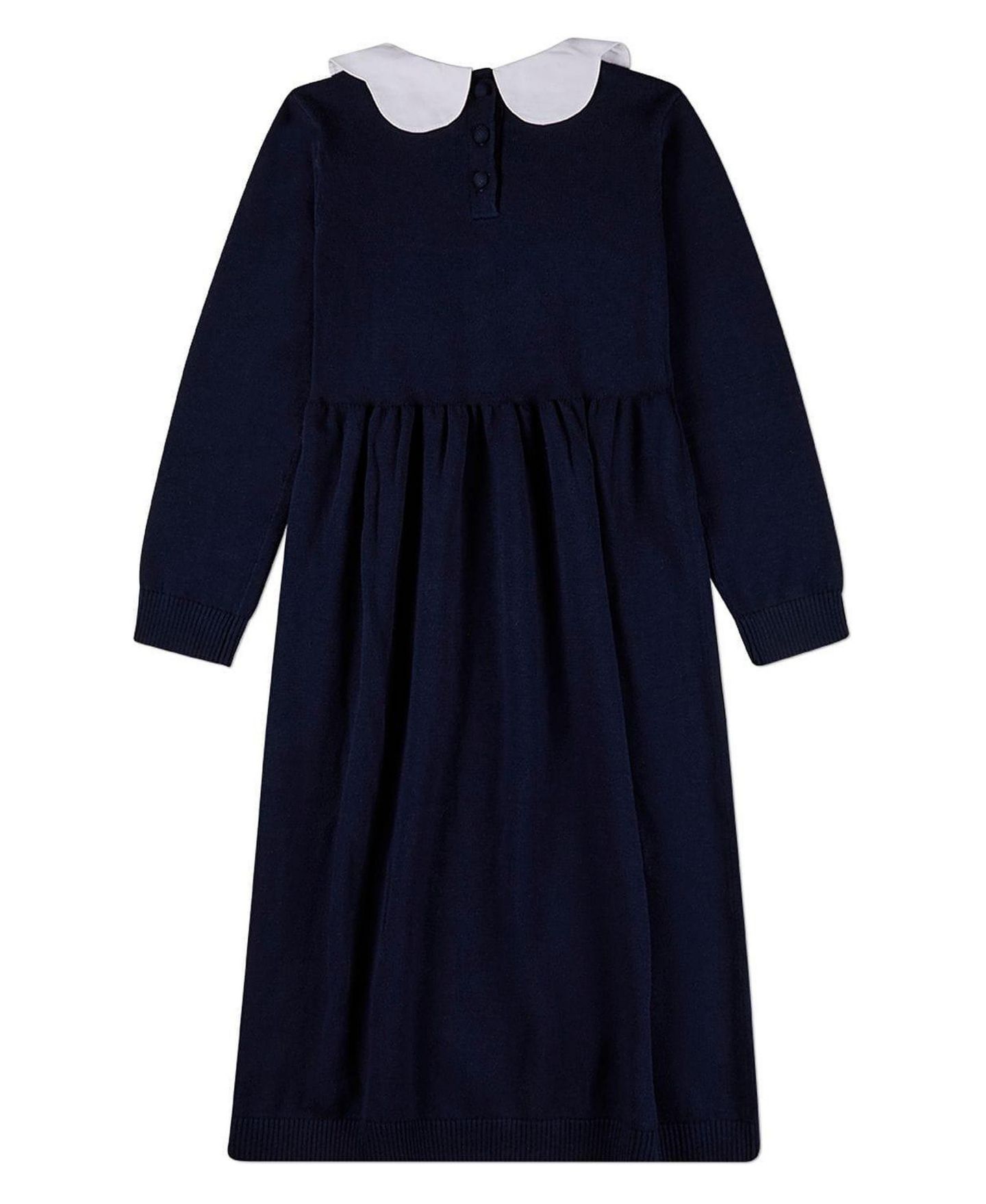 Платье MeMoi 100% Cotton 6-12 Maxi Dress with Scalloped Pop Collar and Bow Accents для девочек, цвет: Тёмно-синий белый — фото 2