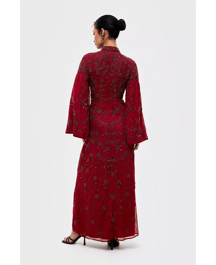 Women's Modest Embellished Sequins High Neck Gown - thumbnail 4
