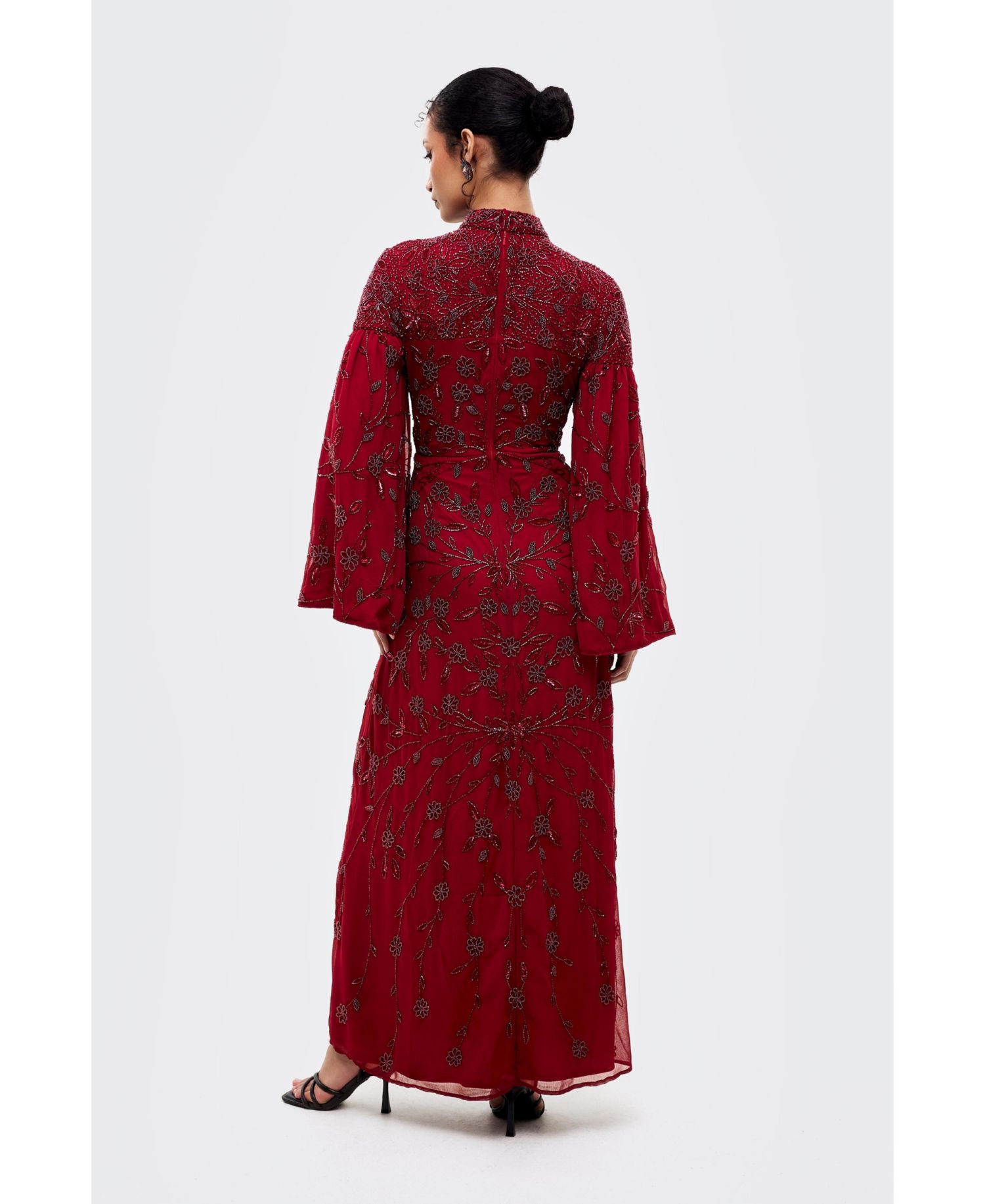 Women's Modest Embellished Sequins High Neck Gown