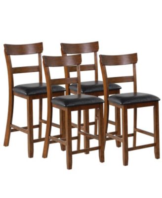 Set of 4 Barstools Counter Height Chairs with Leather Seat and Rubber Wood Legs