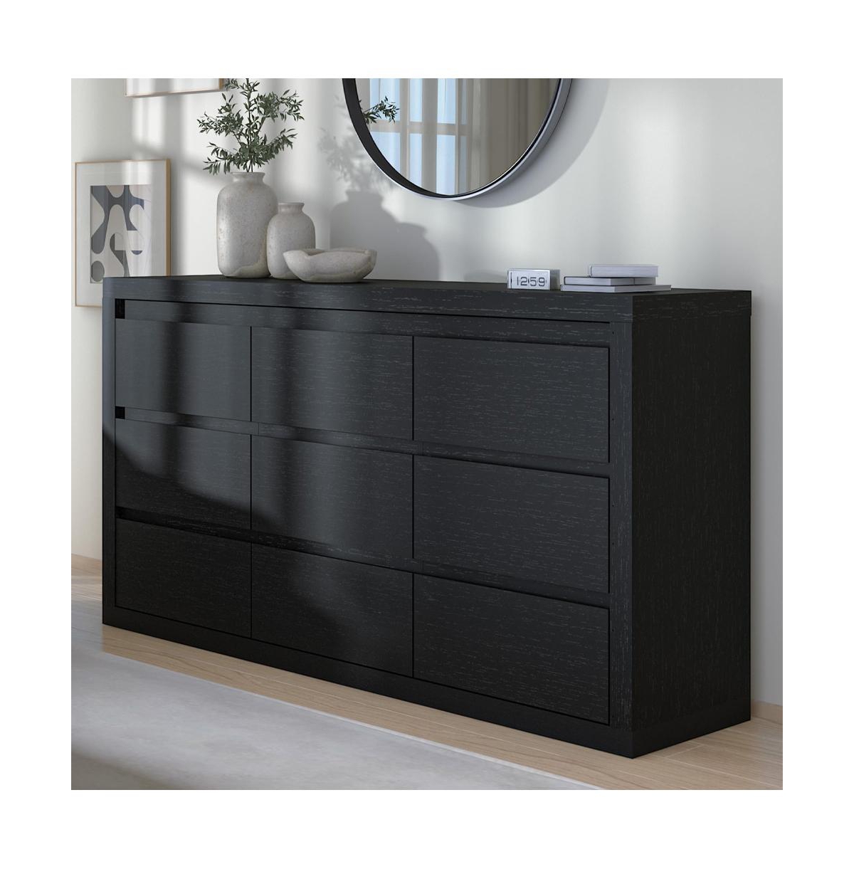 homfan 9 Drawer Tv Stand Dresser, 63 Inch Wood Chest of Drawers with Anti Tip Device for Bedroom or Living Room - Black
