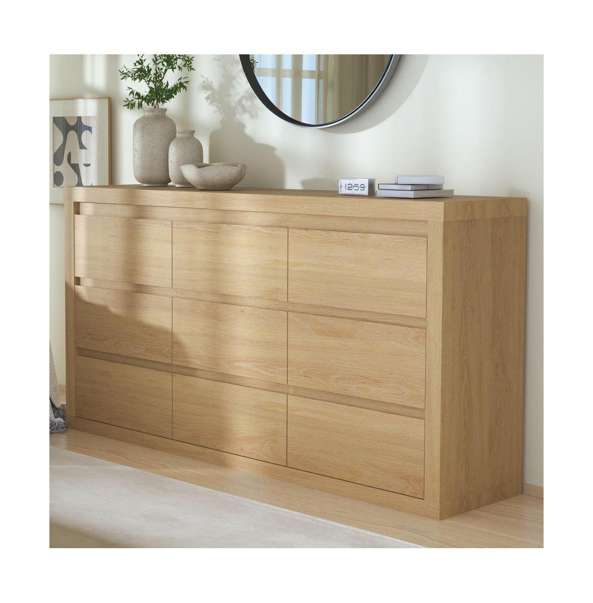 homfan 9 Drawer Tv Stand Dresser, 63 Inch Wood Chest of Drawers with Anti Tip Device for Bedroom or Living Room - Yellow