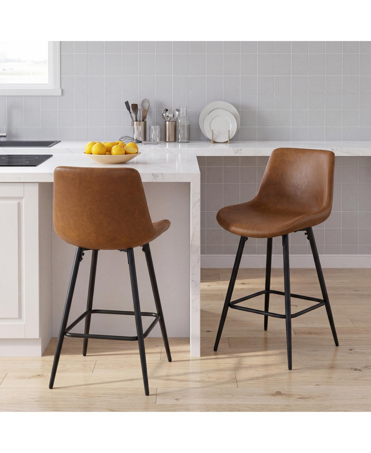 Gymax Set of Bar Stools 24 Inch Counter Height Bar Chairs with Backs and Footrests