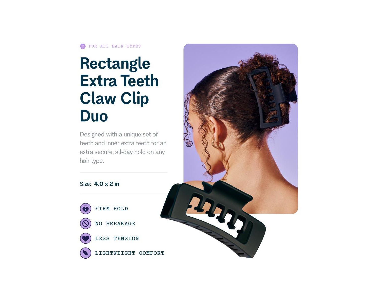 Double Claw Clip Duo - Creaseless Hair Clip Accessories for Thick, Thin and Curly Hair