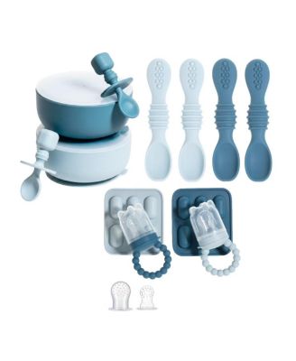 Silicone Baby Feeding Set, Baby Suction Bowls with Lids, 4-Pack Led Weaning Feeding Spoon , and Silicone Baby Fruit Feeders