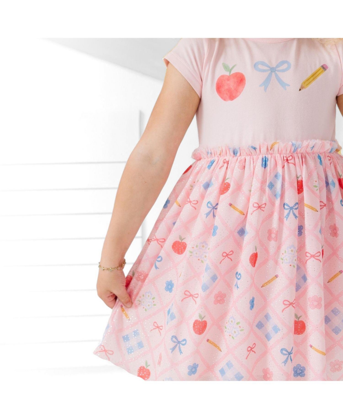 Sweet Wink Toddler Girls Back To School Trellis Short Sleeve Tutu Dress