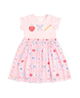 Little Girls Back To School Trellis Short Sleeve Tutu Dress