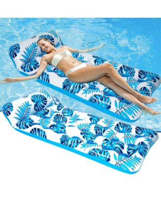 Inflatable Pool Float Mat 73"x34" Adult Lounger Float with Headrest Pool Lounge Chair Floating