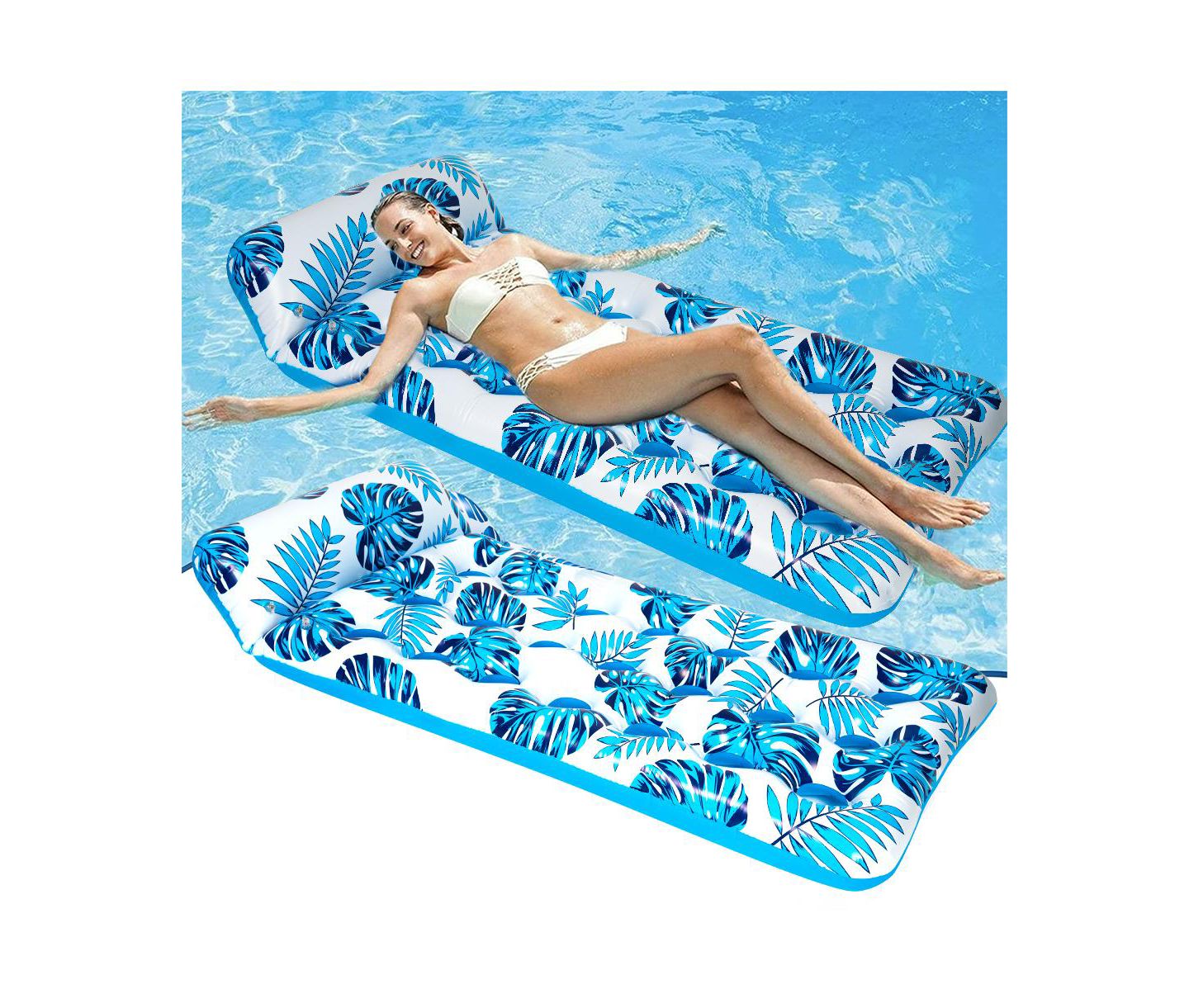 Детская игрушка Cowin Inflatable Pool Float Mat 73"x34" with Headrest, 250 Lbs Capacity, Ages 14+, цвет: 1 Синий — фото 1