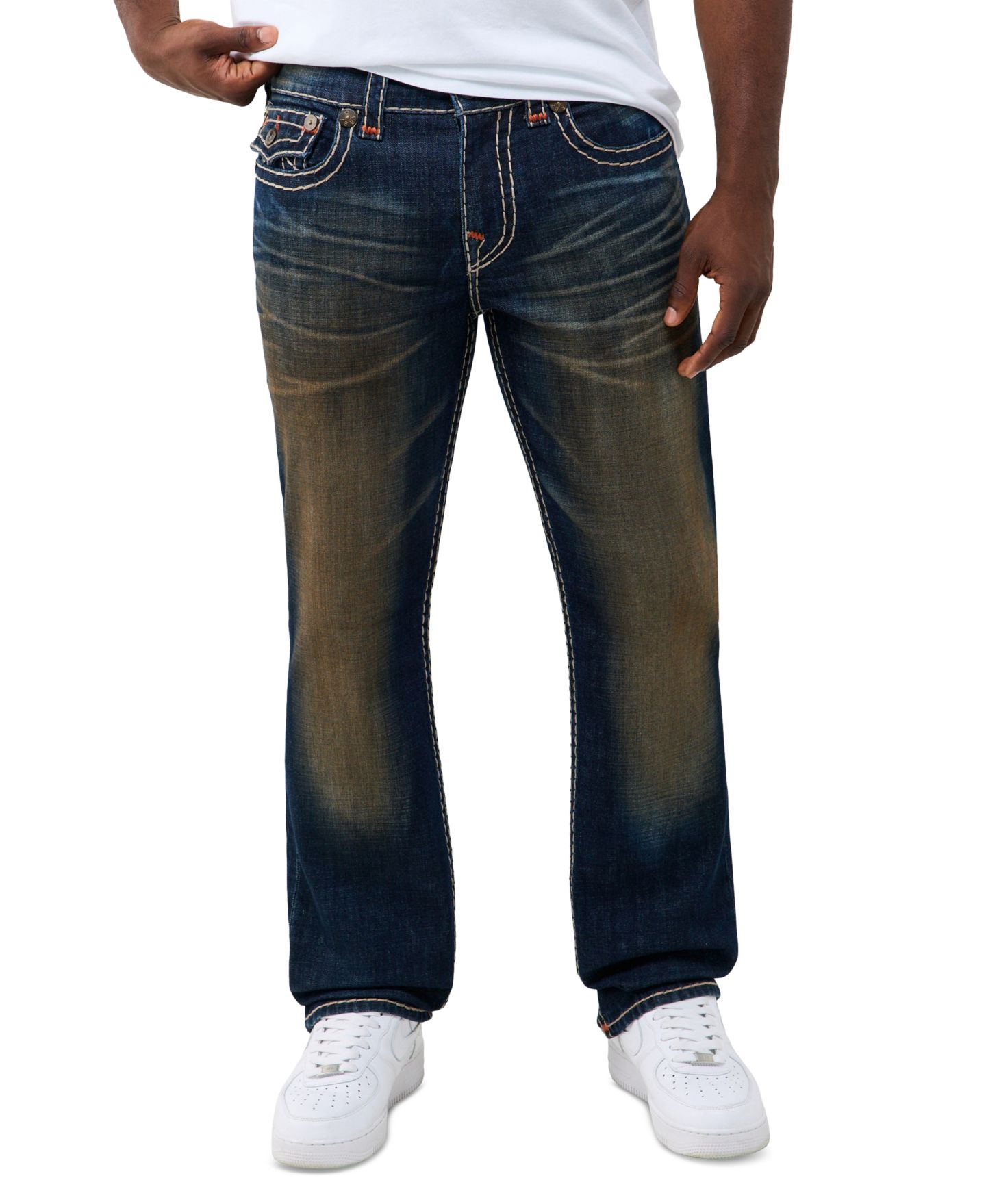 Мужские джинсы True Religion Ricky Straight Super T Flap, цвет: Тёмная варка, вариант 1 — фото 3