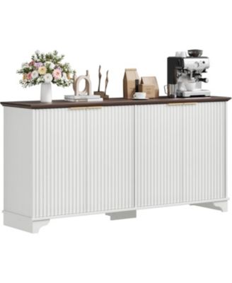 61 Inch Modern Fluted Buffet Cabinet, Wooden 4-Door Sideboard with Adjustable Shelves, Kitchen Storage Cabinet Accent Furniture