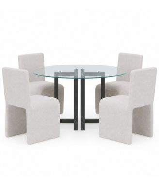 Emila 5-Piece Fabric Round Table and Upholstered Chairs Dining Set