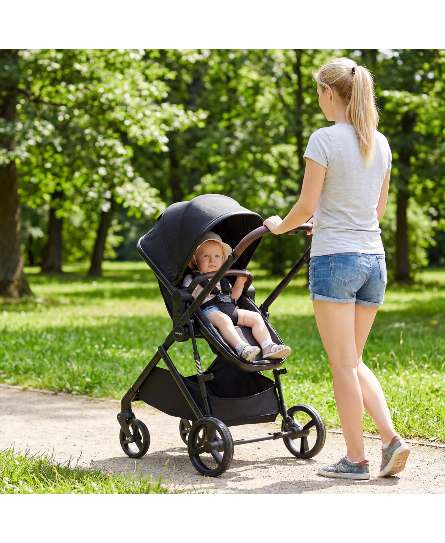 2 in 1 Baby Stroller with Bassinet Mode with Reversible Seat Adjustable Canopy