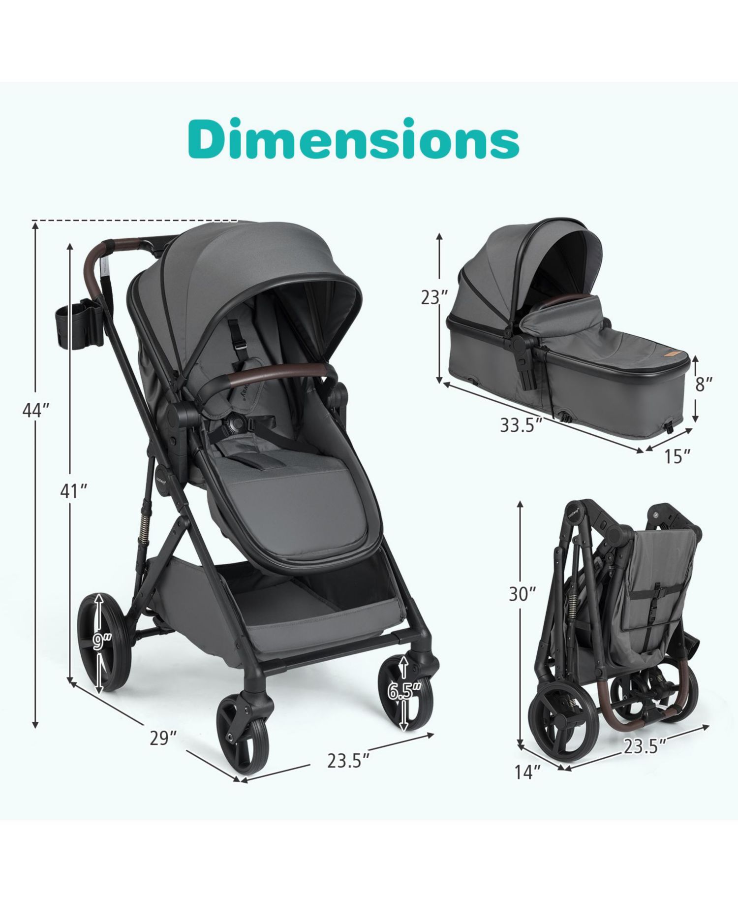 2 in 1 Baby Stroller with Bassinet Mode with Reversible Seat Adjustable Canopy