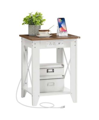 2-Tier Side Table with USB Ports and Built-In Power Outlets