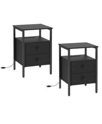 2-Piece 24-Inch Nightstands with Iron Frame, Drawers and Outlets