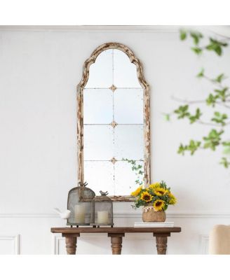 48" x 22" Arched Windowpane Wall Mirror for Entryway and Living Room