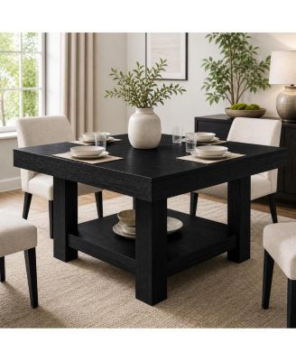 Square 47.2 Inch Dining Table for 4 to 6, 2 Tier Storage Shelf, Walnut Waterproof Design, 350Lbs Capacity, Anti Wobble Triangle Legs