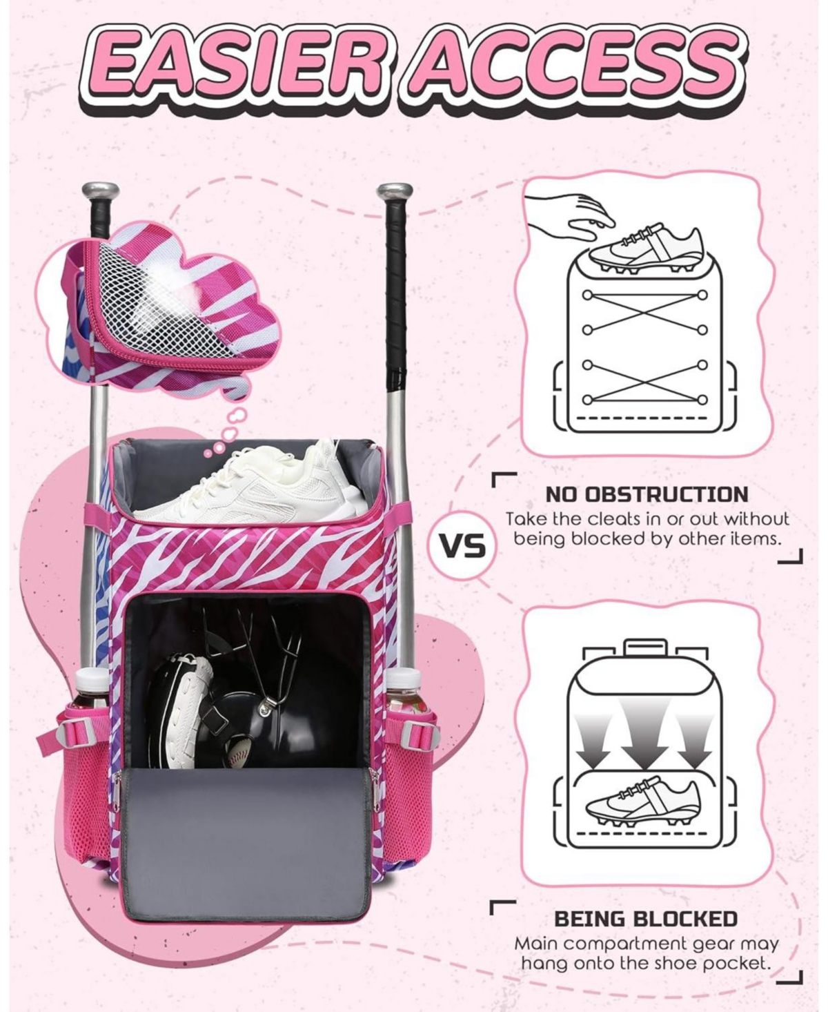 Furlihong Zebra Print Baseball and Softball Gear Backpack for Ages 8-14 – Youth Bat Bag with Ventilated Shoe Compartment for Players' Stuff