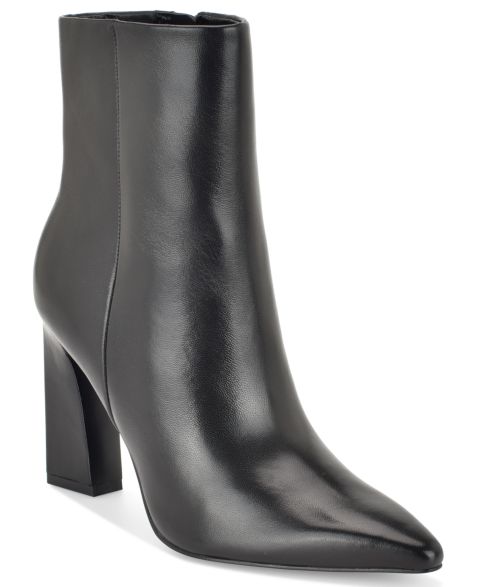 Женские ботинки Nine West Todaye Sculpted Block Heel Booties, цвет: Чёрный кожаный