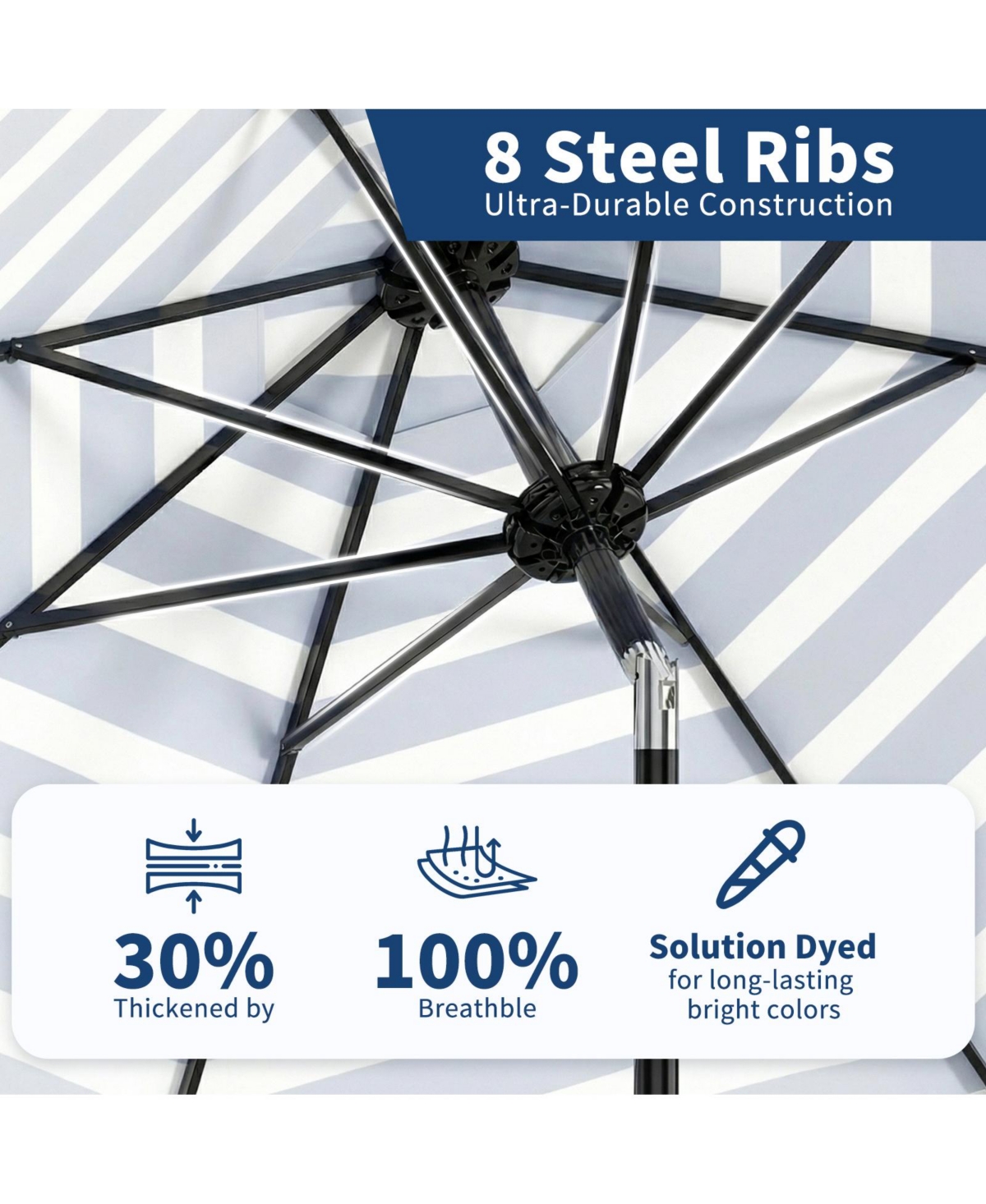 homfan Outdoor Patio Umbrella - Uv Resistant, 8 Strong Ribs, Crank Lift, Tilt Function Garden, Pool, Deck And