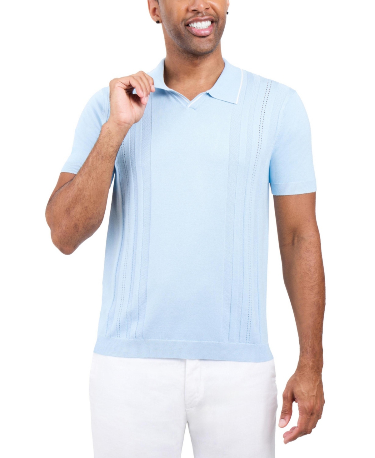 Xray Men's Johnny Collar Textured Stripe Sweater Polo