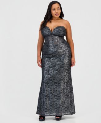 Trendy Plus Size Corset Metallic Gown