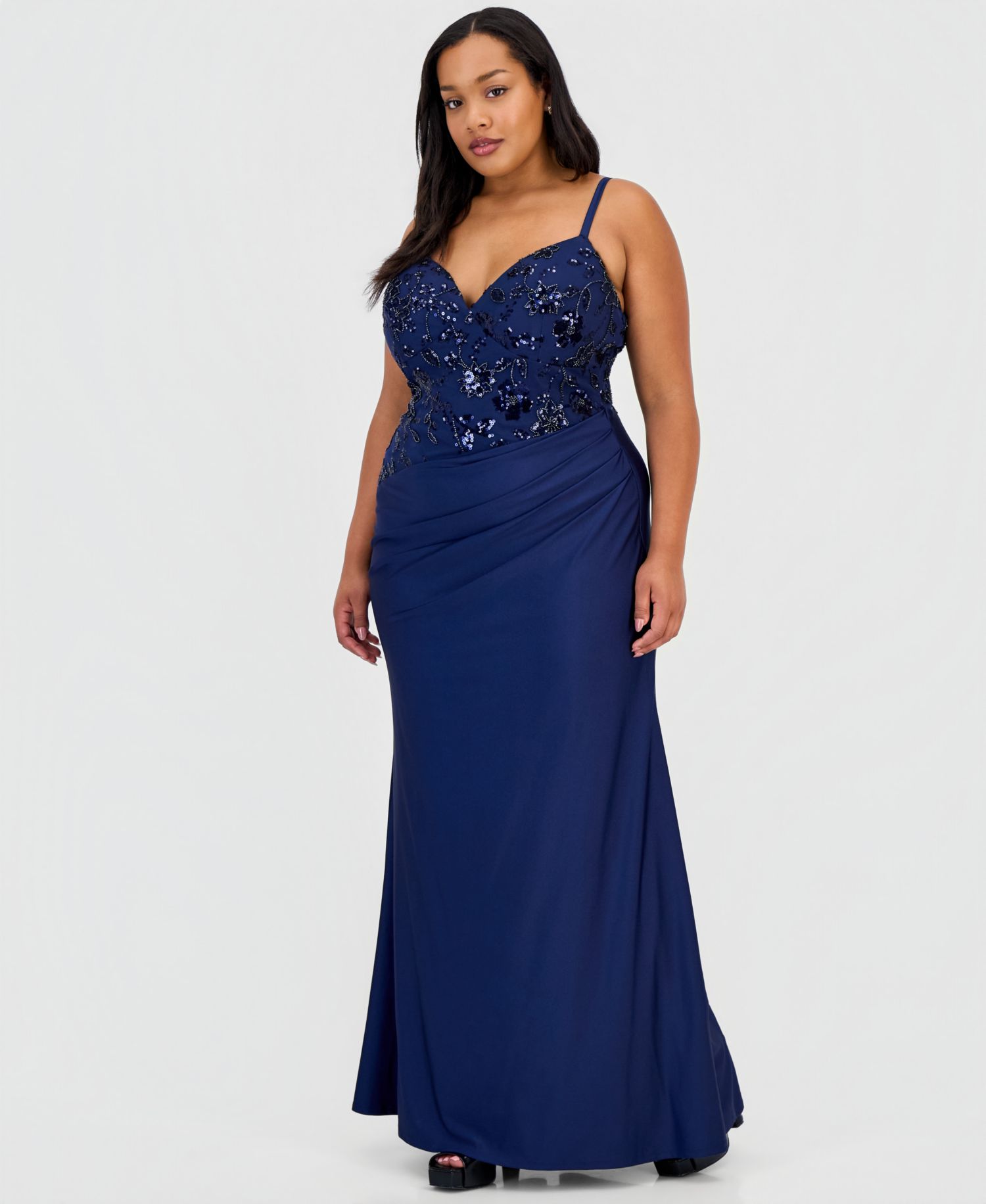 Trendy Plus Size Sequinned Pleated Gown