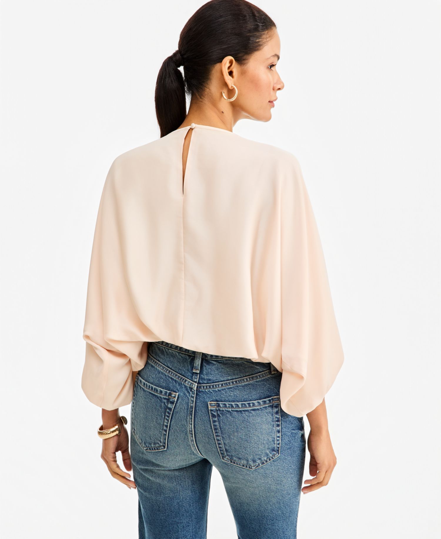 Women's Elbow-Sleeve Bubble Boat Neck Blouse
