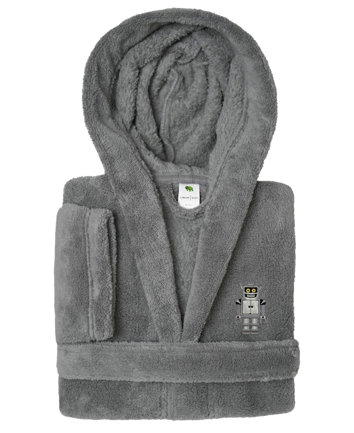 Linum Home Kids Robot Super Plush Double-Brushed Hooded Bathrobe