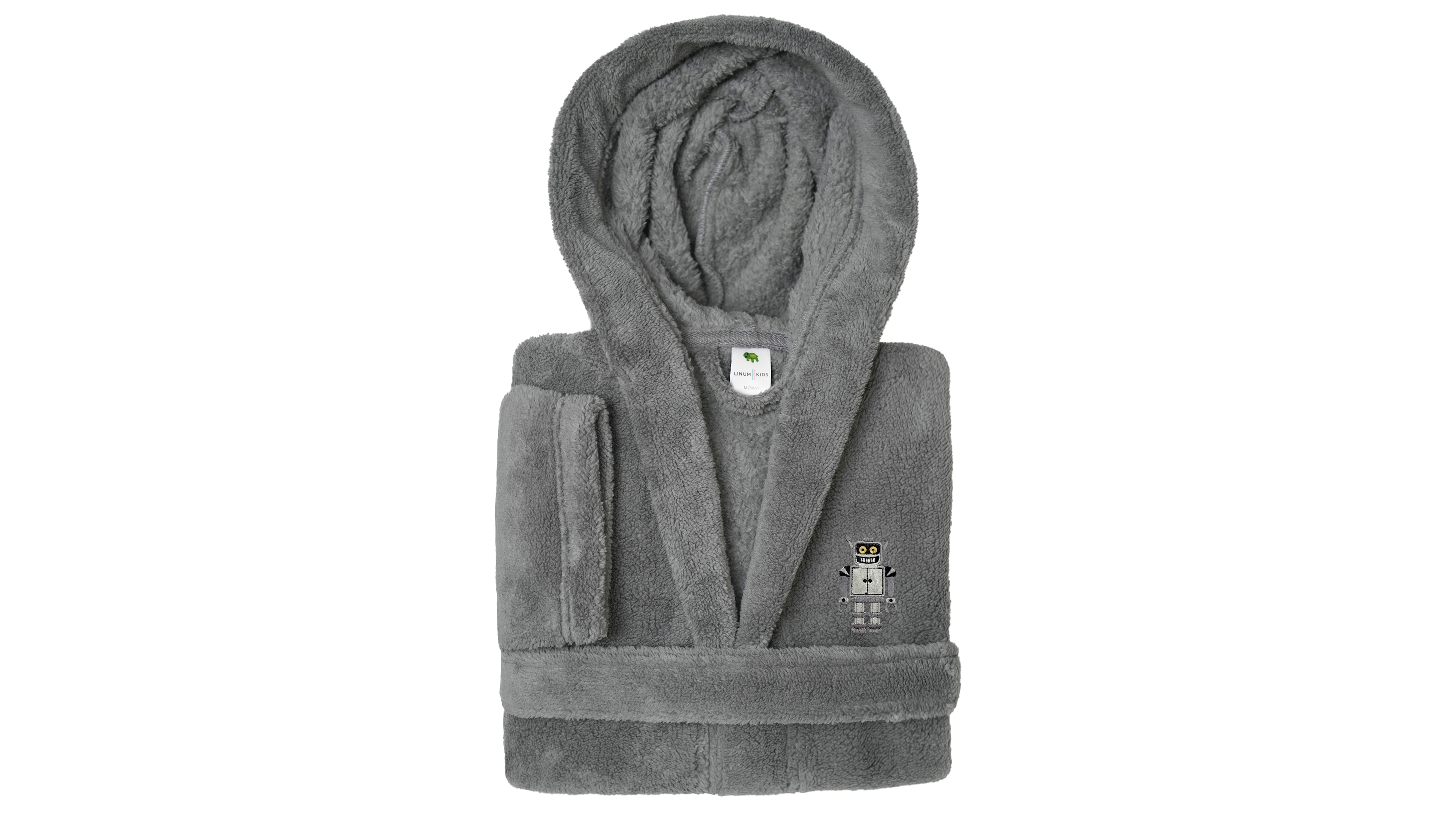 Linum Home Kids Robot Super Plush Double-Brushed Hooded Bathrobe