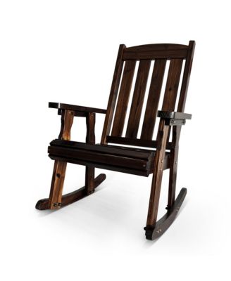 Solid Wood Outdoor Rocking Chair, All-Weather High Back Patio Rocker with Comfortable Recline and Contoured Seat