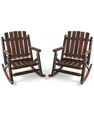 2 Piece Solid Fir Wood Outdoor Rocking Chair, Heavy-Duty Handcrafted Porch Rocker with Ergonomic Comfort