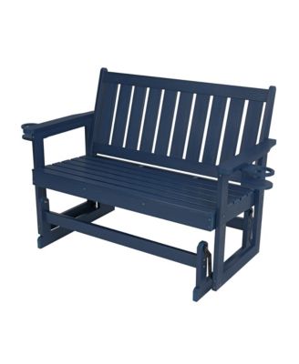 HIPS Poly Lumber Patio Glider Bench with Built-in Cup Holders, Weather-Resistant 2-Seater Outdoor Rocker for Porch & Garden